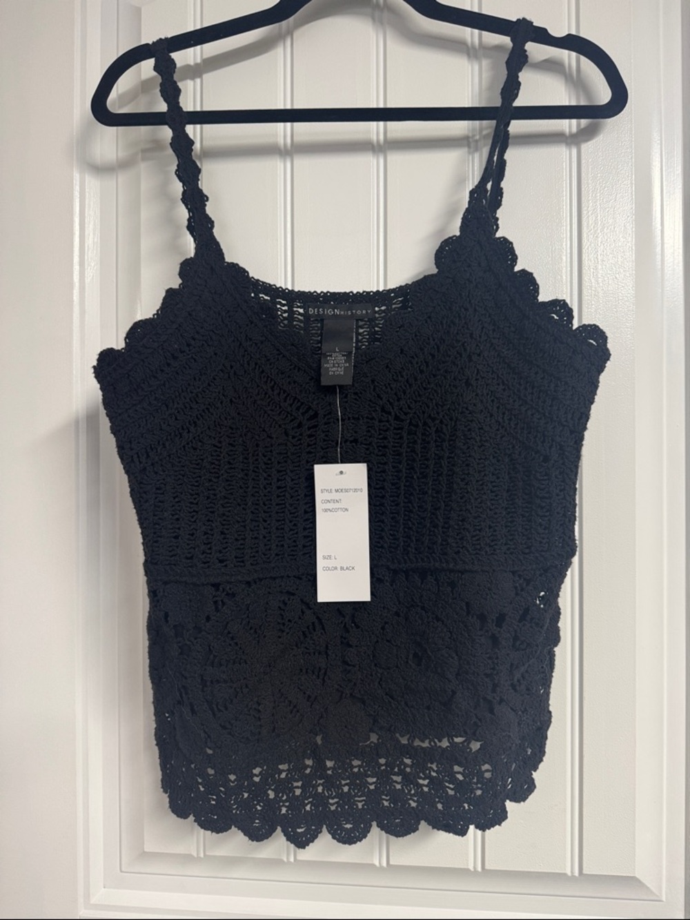 Design History Black Crochet Scalloped Cami